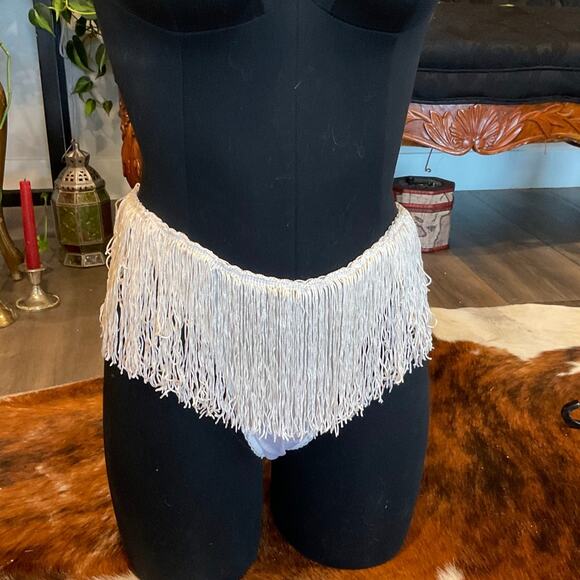 Vintage Faris High Waist Tasseled Summer Mini Skirt One Size White - Picture 1 of 2